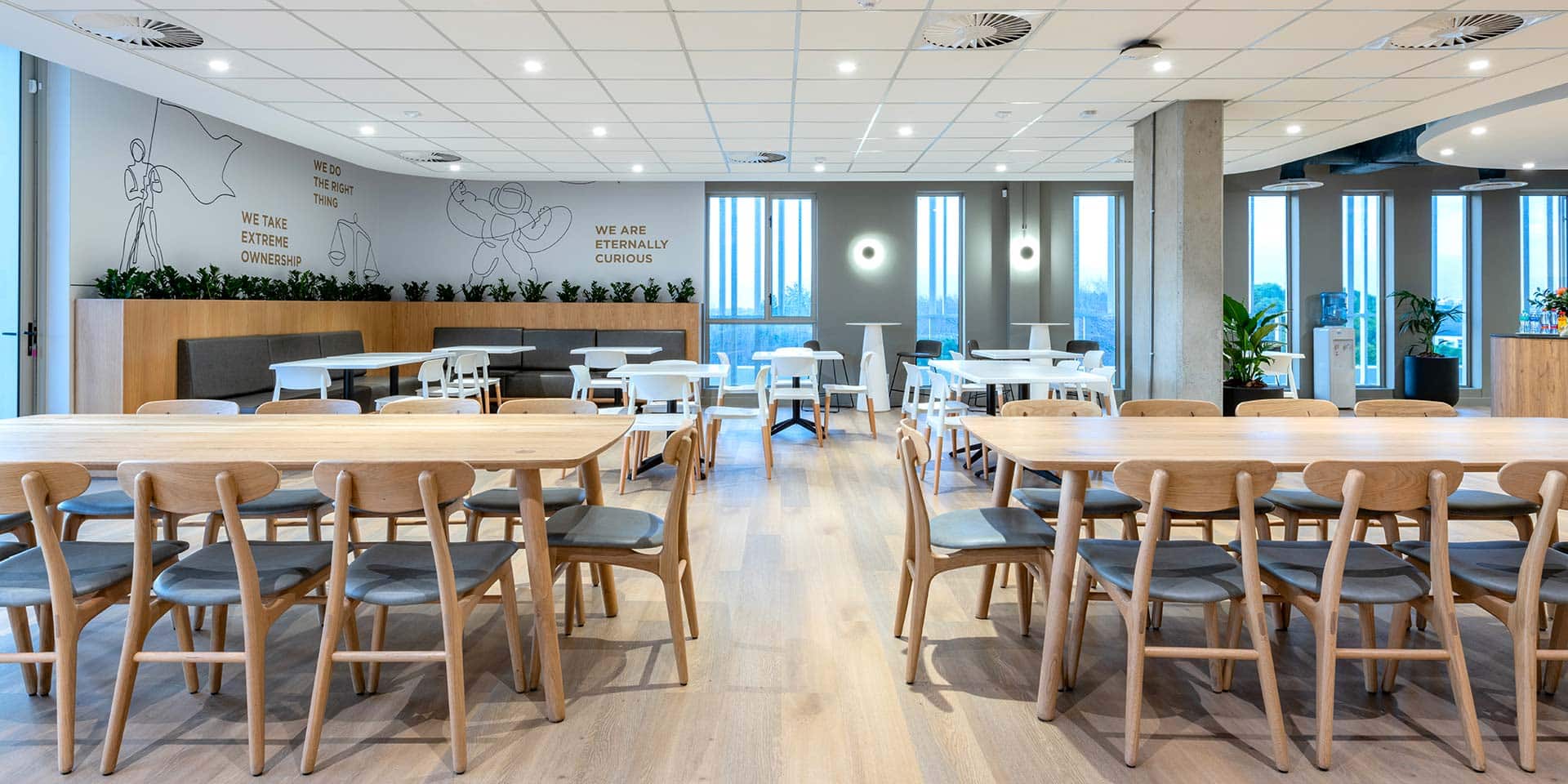 PPS Glu cape town commercial office interior modern cafeteria refurbishment with modern wooden sustainable furniture