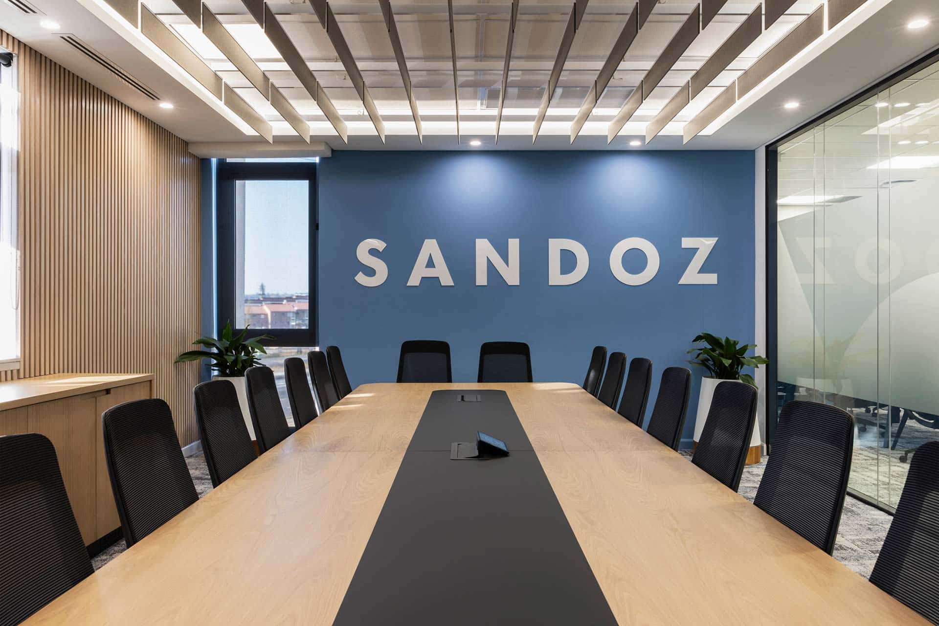 Sandoz commercial office boardroom interior design with modern office furniture
