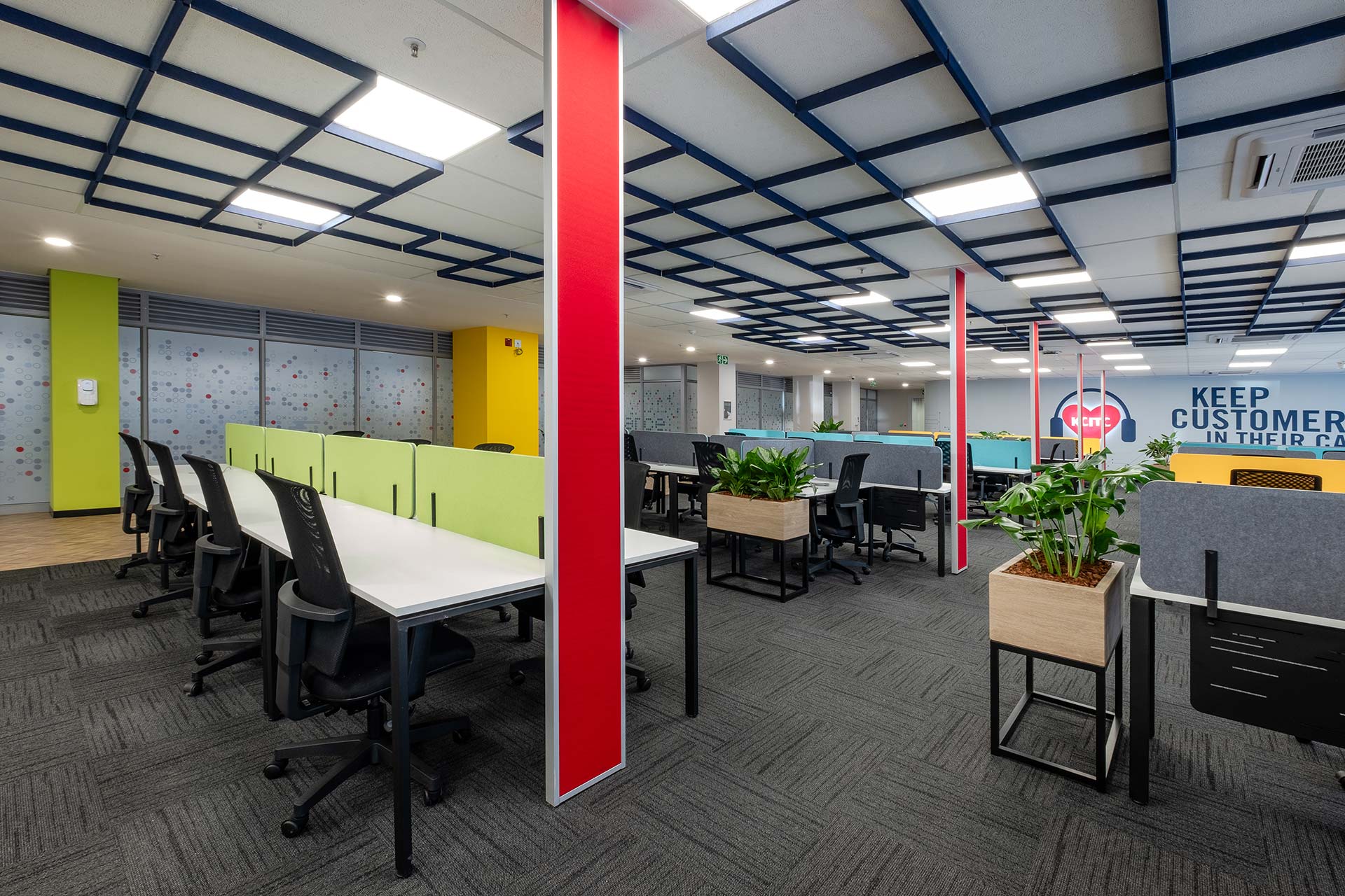 automobile financial company colourful open plan office