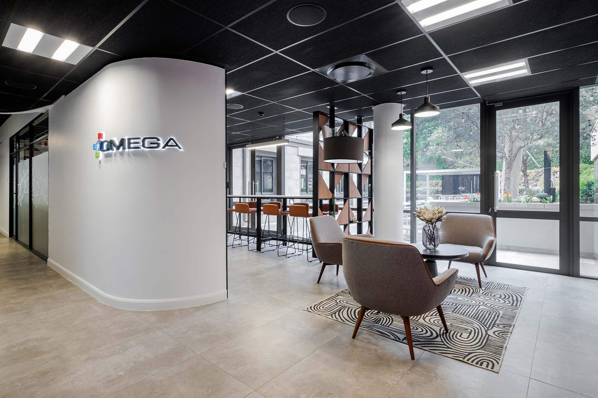 The reception at omega digital new office interior design