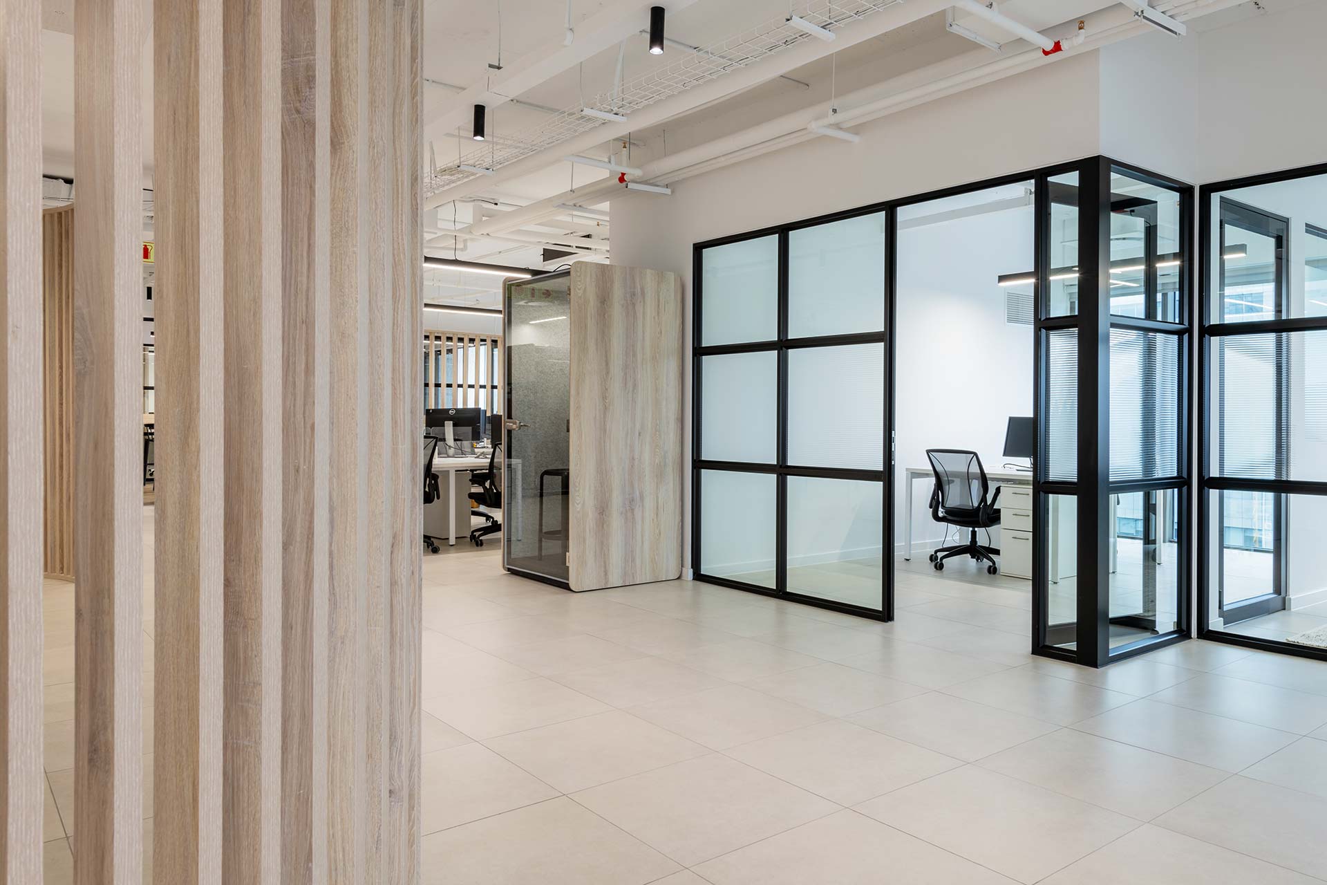 This open plan office fitouts offers chic finishes