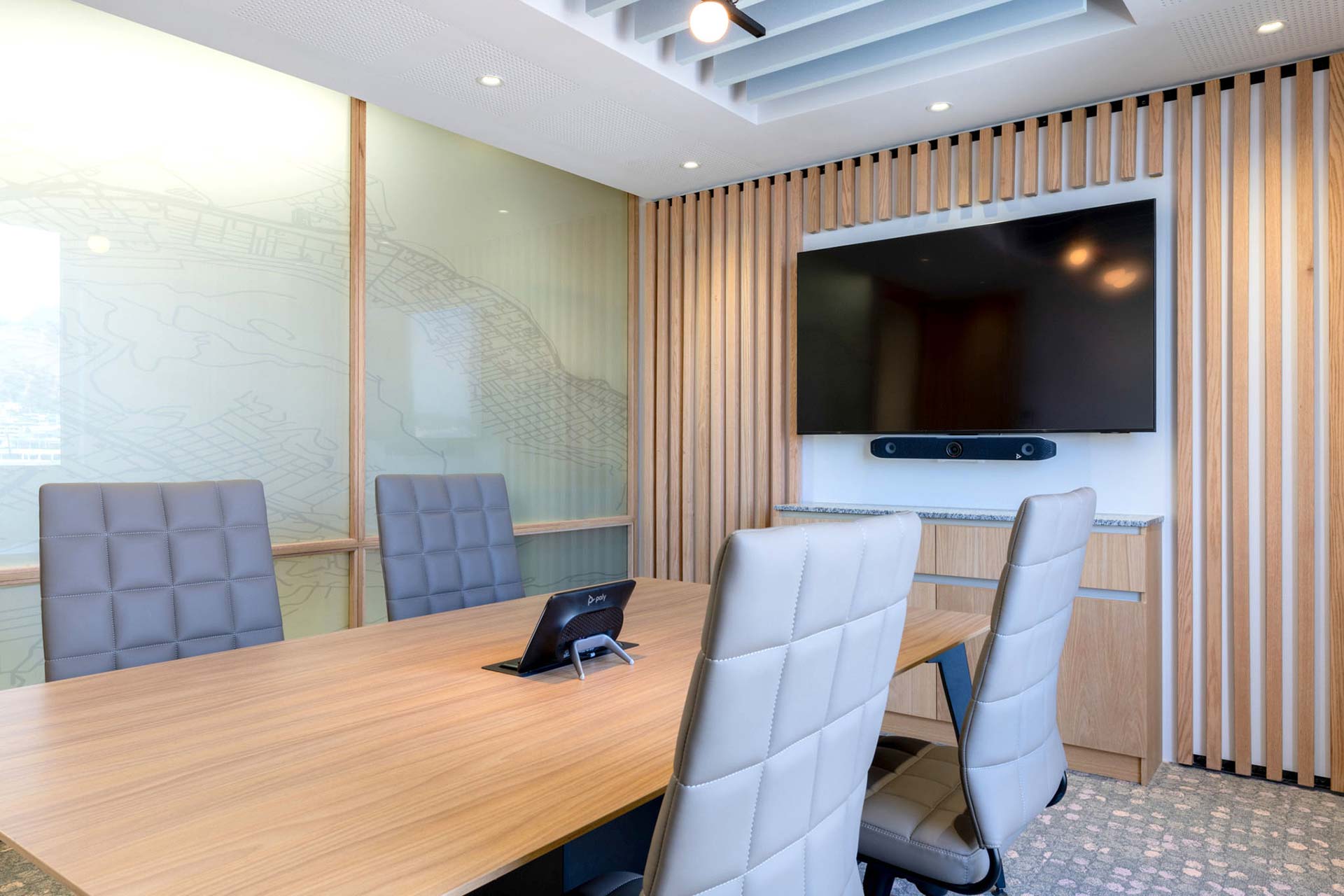 Modern Office boardroom design with online technology for meetings