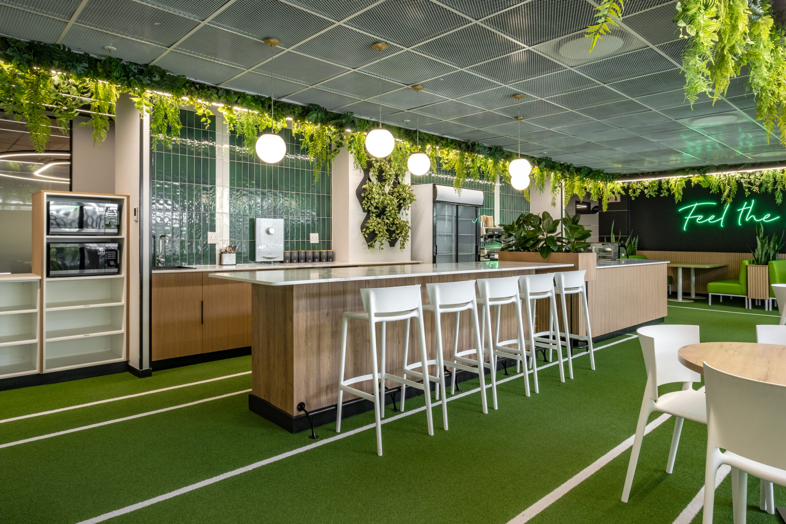 colours bring energy to the canteen for this new office space design