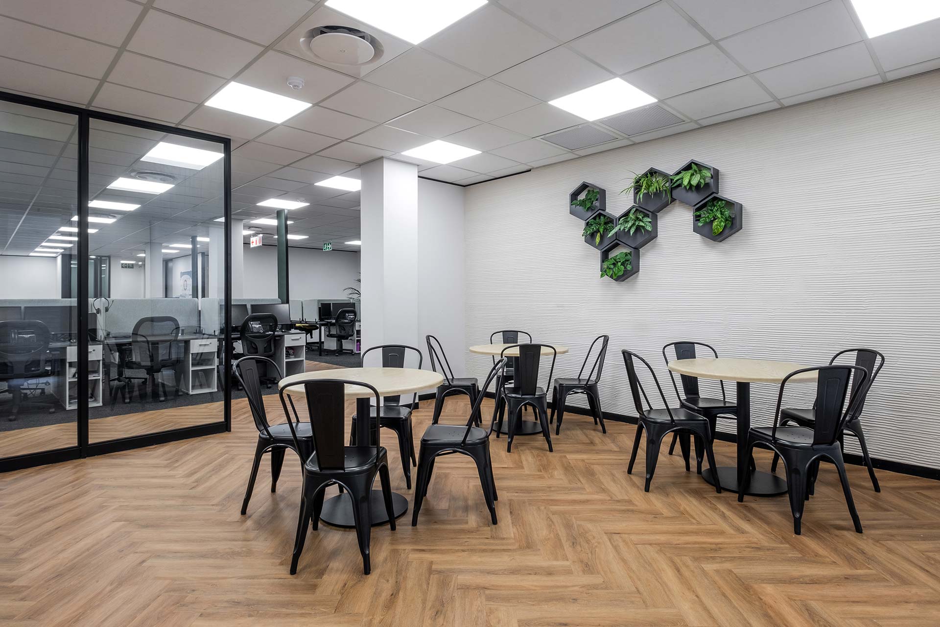 Transpharm office fitout features a shared canteen