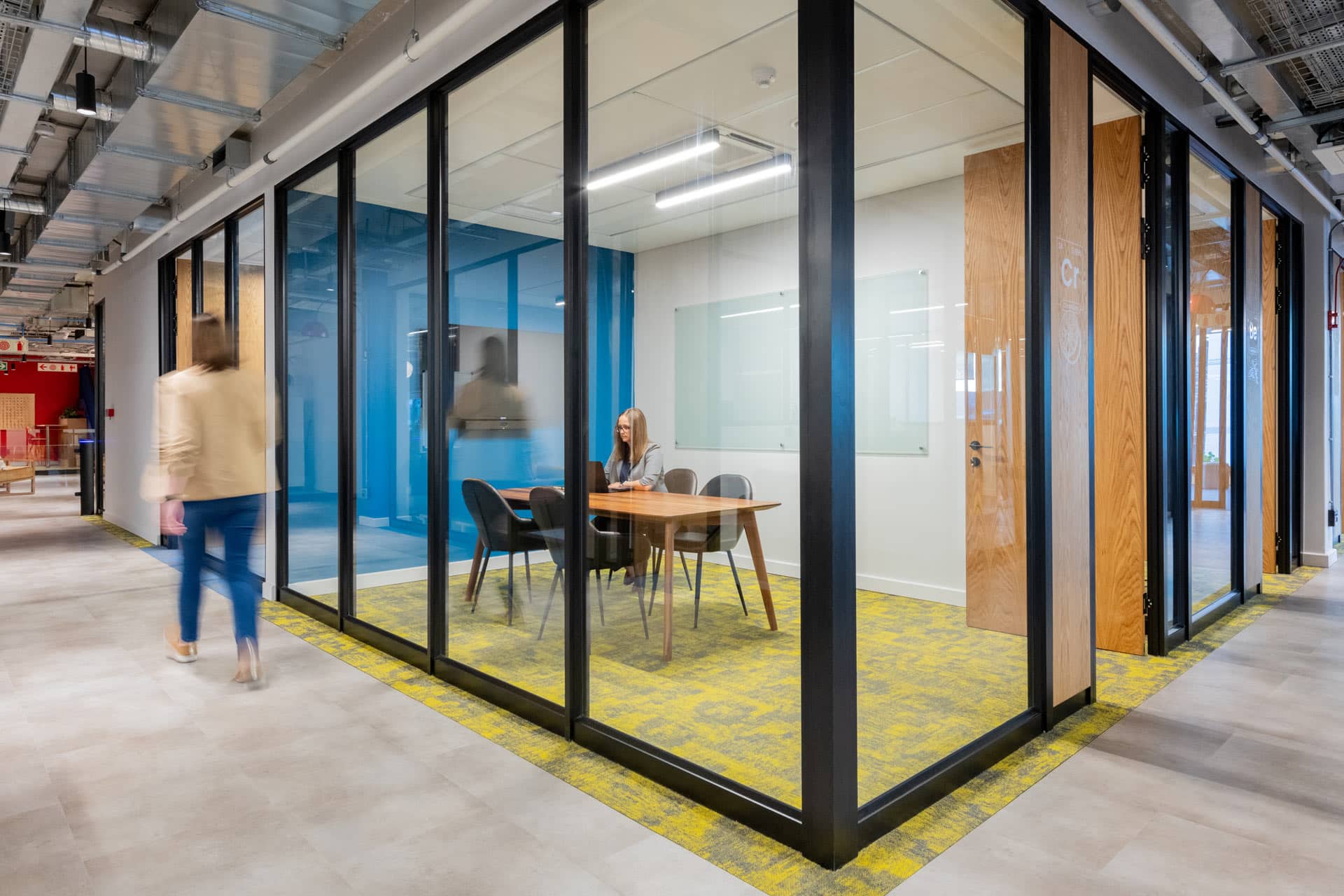 People working in office small meeting room