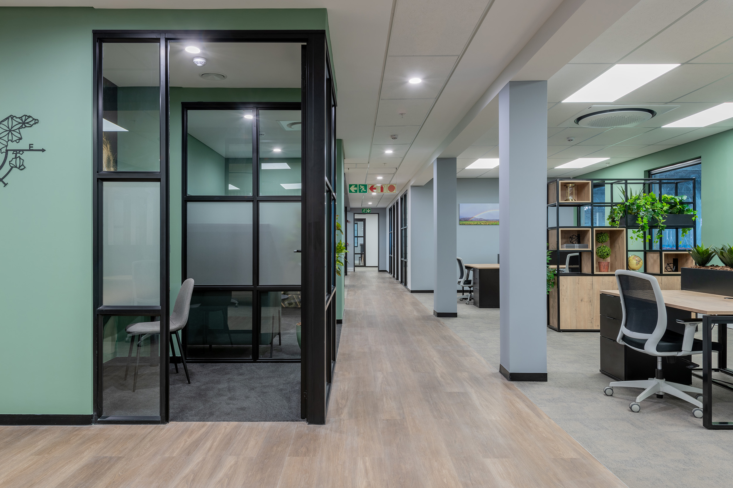A mix of open plan workstations and private offices form the layout for this new appliances brand