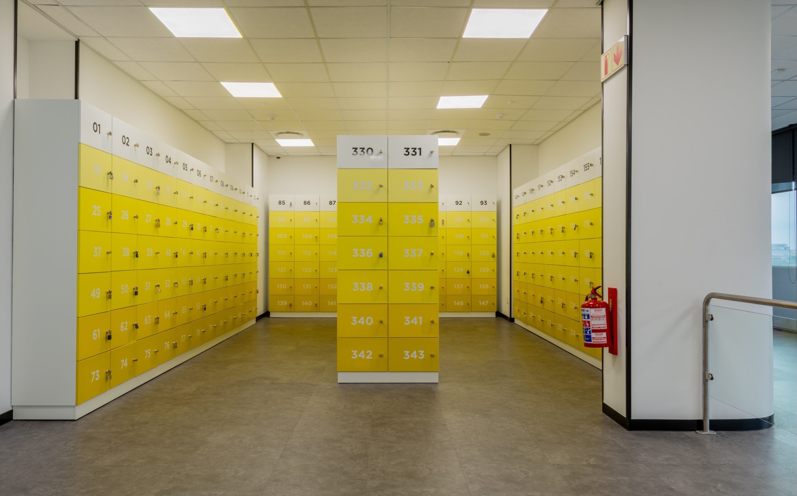 blackriver park office by fit out contractors showcases colour theory with these lockers