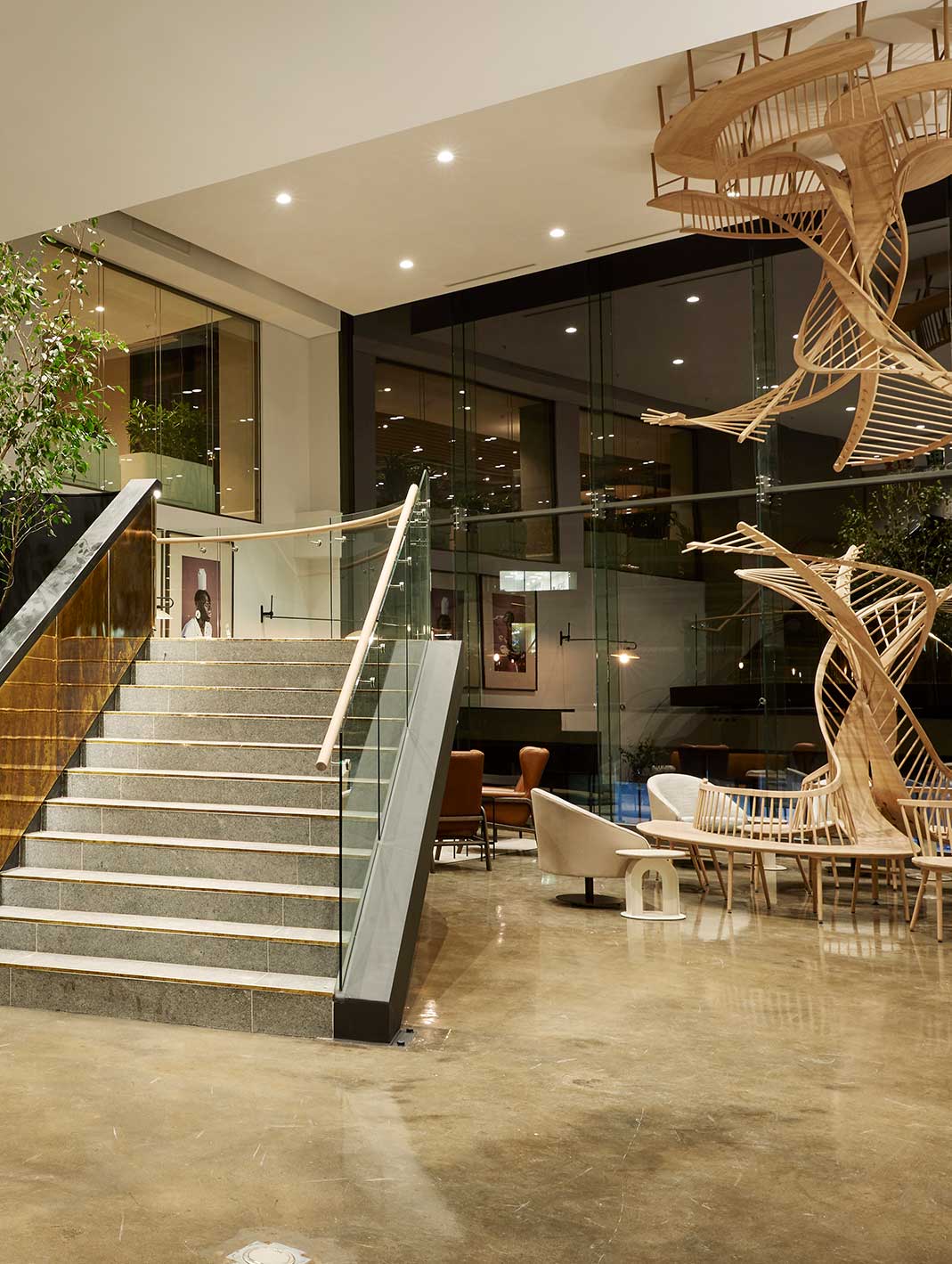 One of our large scale office fitout projects with custom joinery and staircase construction